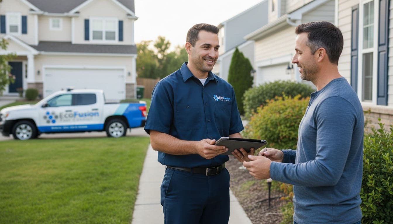 Pest management professional in Secane consulting with homeowner