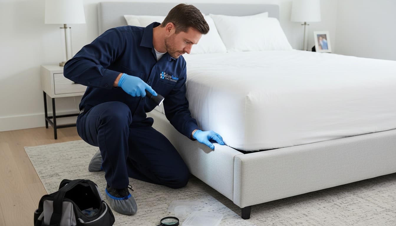 Skilled Secane pest exterminator inspecting property